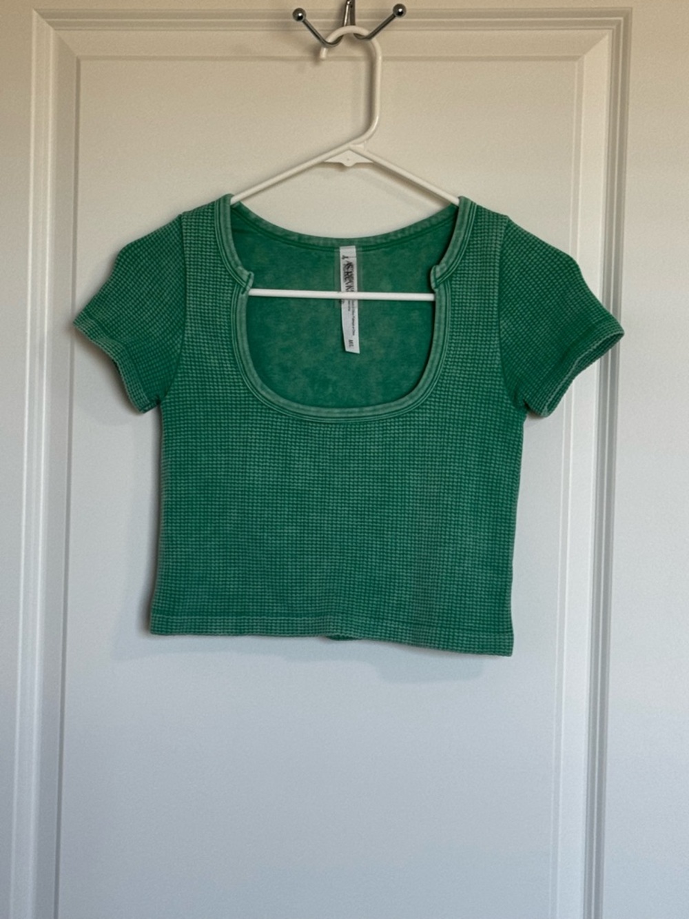 AS Revival Green Waffle Knit Crop Top Scoop Neck Stretch Fitted M/L